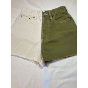 Pacsun Two Tone Shorts High Rise Vintage Short Raw Hem Green Beige Size 24‎